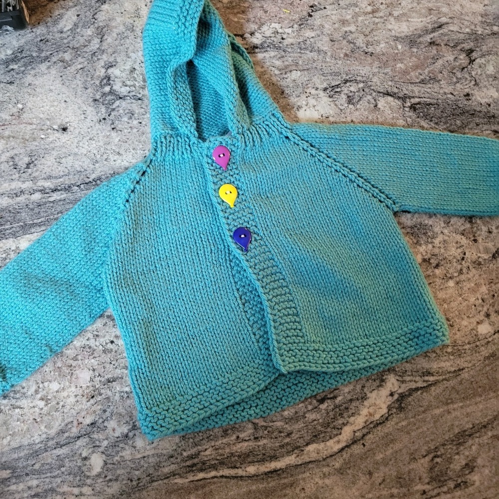 Teal Knit Toddler Hooded Sweater Handmade 2-3 Year